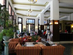 Guests are dining in the restaurant in the Hotel Ambos Mundos, Havana